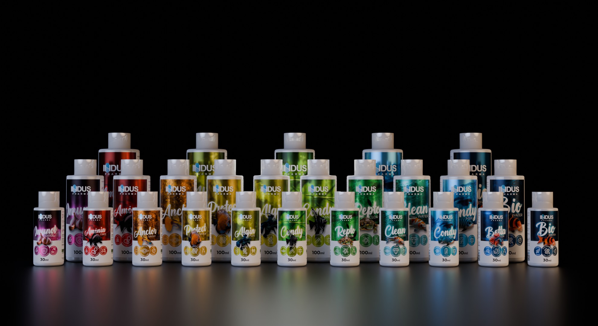 Imagem com todos os produtos da induspharma.